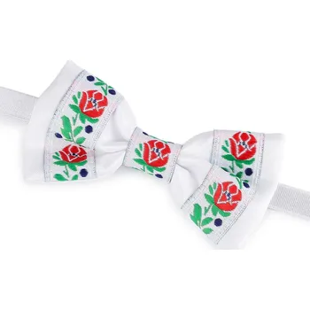 Kravata Saténový motýlek folklor hand made, délka 9 cm - 1 bílá bílá