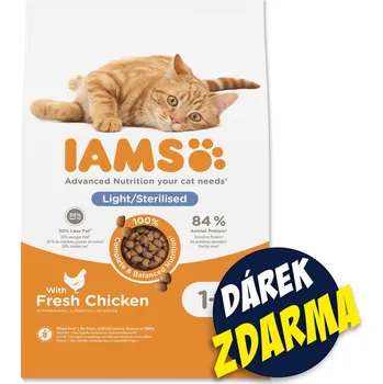 Krmivo pro kočku Iams Krmivo Cat Adult/Senior Weight Control/Sterilized Chicken 10kg + Kapsička (12x85g) ZDARMA