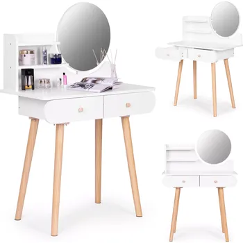 Toaletní stolek Moderní toaletní stolek s kulatým zrcadlem a policemi