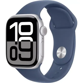 Chytré hodinky Apple Watch Series 10 GPS, hliníkové pouzdro 42 mm, stříbrná barva s denimovým sportovním páskem - velikost M/L