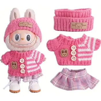 Obleček pro Labubu – růžový svetr, čelenka a sukně