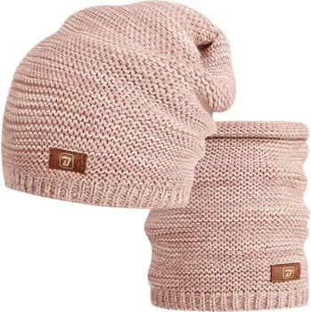 Čepice Pletený set čepice a nákrčník Dráče Colors - vzor 038 - starorůžová