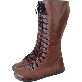 Dámská fitness obuv Dámské vysoké barefoot kozačky HOY tm.hnědá, kožené podšívky 41