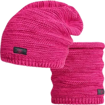 Čepice Pletený set čepice a nákrčník Dráče Colors - vzor 039 - růžový melír neon