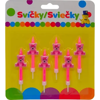 Magnetická kreslící tabulka Narozeninová svíčka s růžovým MEDVÍDKEM a držákem 6ks