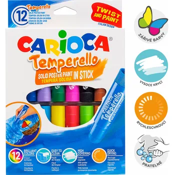Vodová barva Carioca temperové barvy v tyčince, 12 ks, mix barev