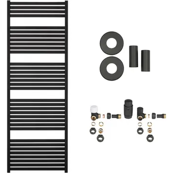 Radiátor CERANO - Koupelnový radiátorový set Vincenzo - ústřední vytápění - boční připojení - 800W - černá matná - 1690x600 mm
