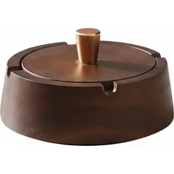 Popelník Kulatý dřevěný popelník s víkem, nerez – 12 cm