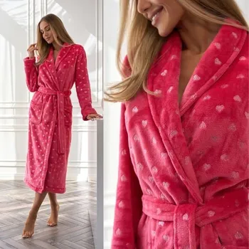 Dámský župan Dámský fleecový župan LL 2552 Malina Srdíčka - L