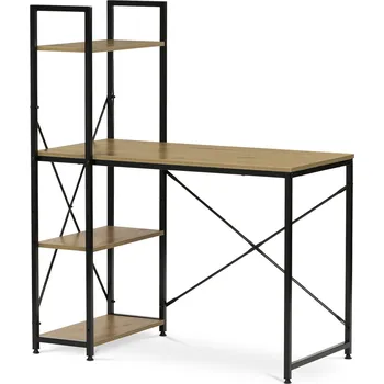 Autronic Stůl pracovní s regálem, MDF, dekor dub, černý kov - GD-512 OAK