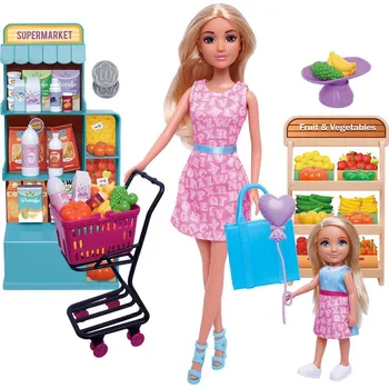 Panenka Set panenky a holčičky s nákupním vozíkem v supermarketu