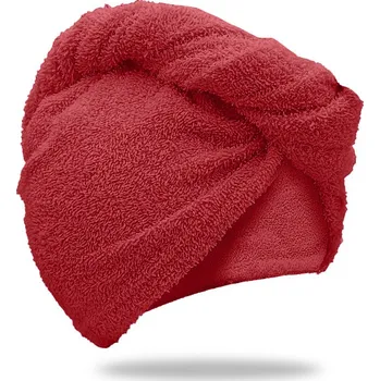 Rychleschnoucí froté turban na vlasy červený, 100% bavlna