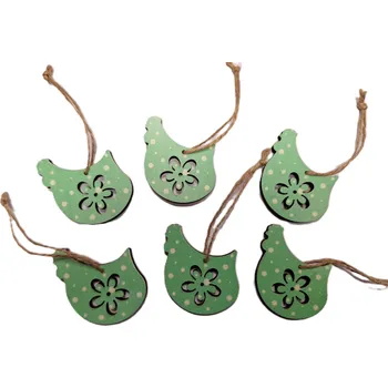 Velikonoční dekorace Dřevěná slepice s kytičkou - závěsná, 5 cm, zelená