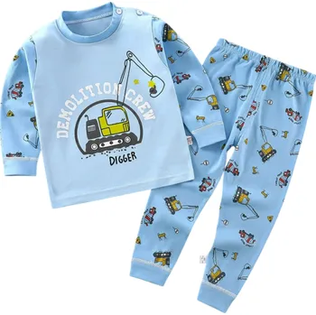 Dívčí oblečení Dětský modrý set s potiskem jeřábu triko s dlouhým rukávem kalhoty na gumu Unisex bavlněná pohodlná souprava 9-12 měsíců