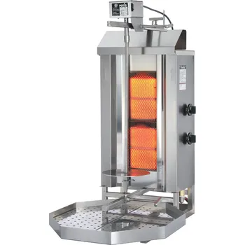 Kuchyňský gril POTIS Plynový gril na kebab/gyros, 2 topná pole, zátěž 30 kg, 7 kW, 500x395x920 mm, nádoba na tuk 500x500 mm | POTIS, GD2/zemní plyn
