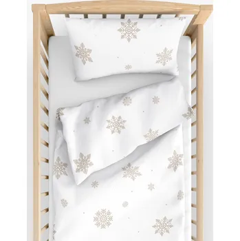 Povlečení Dětské bavlněné povlečení do postýlky - Sněhové vločky na bílé 100 x 135 a 40 x 60 cm