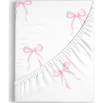 Prostěradlo Dětské bavlněné napínací prostěradlo - Růžové mašličky 140 x 200 cm