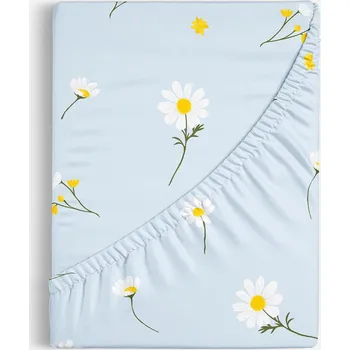 Prostěradlo Bavlněné napínací prostěradlo - Heřmánek na světle modrém 140 x 200 cm