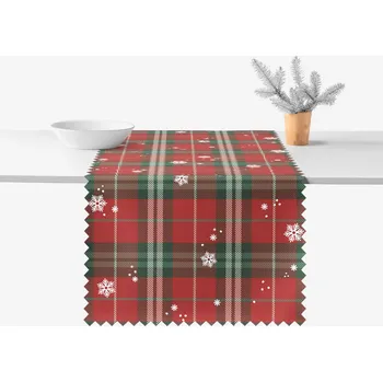 ubrus Běhoun na stůl teflonový - Červené káro s vločkami 35x160 cm