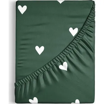 Prostěradlo Bavlněné napínací prostěradlo - Srdíčka na tmavě zeleném 90 x 200 cm
