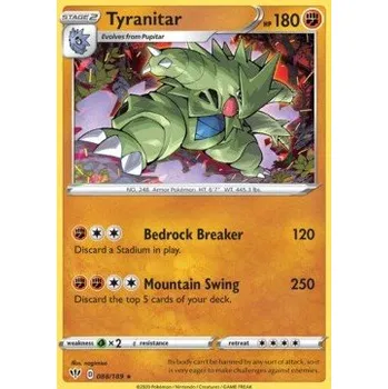 Karetní hra Pokémon DAA 088/189 Tyranitar - Darkness Ablaze Stav: Near Mint, Verze: REVERSE HOLO