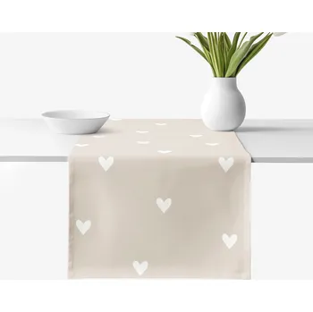 ubrus Běhoun na stůl 100% bavlněné plátno - Srdíčka na latte 35x120 cm