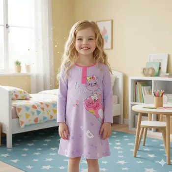 Dívčí noční košile dlouhý rukáv Kugo MC5855 fialová