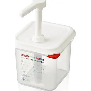 Dóza na potraviny ARAVEN Dávkovač na omáčku s pumpičkou, nádoba GN 1/6, porce 10 ml | ARAVEN, 3786