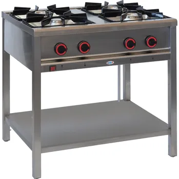 Sporák EGAZ Plynový gastronomický sporák 4-hořákový, 900x900x850 mm s policí, 1x3,5+1x5+1x7+1x9 kW | EGAZ, TG-425.III