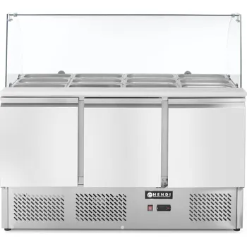 HENDI Třídveřový chladící salátový stůl s prosklenou nástavbou, 1365x700x1300 mm | HENDI, &nbsp;236192