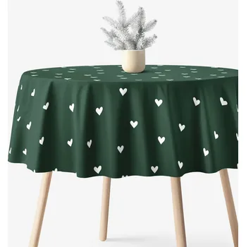 ubrus Kulatý ubrus 100% bavlněné plátno - Srdíčka na tmavě zeleném Ø 100 cm
