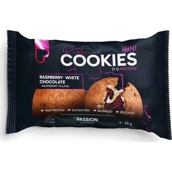 Passion nutrition Passion plněné proteinové mini cookies 2x40g Malinová s bílou čokoládou Náplň: malinová