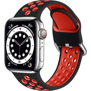 Strapido dvoubarevný perforovaný s přezkou pro Apple Watch 42/44/45 mm, Černo červený
