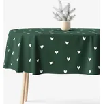 Oválný ubrus 100% bavlněné plátno - Srdíčka na tmavě zeleném 140 x 200 cm