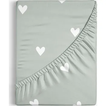 Prostěradlo Bavlněné napínací prostěradlo - Srdíčka na šalvějově zeleném 90 x 200 cm