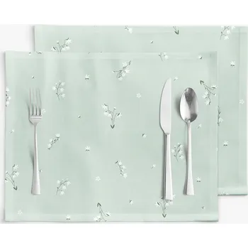 ubrus Prostírání na stůl 100% bavlněné plátno - Konvalinky - sada 2ks 30 x 40 cm