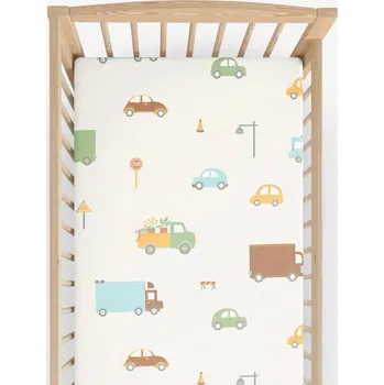 Prostěradlo Bavlněné napínací prostěradlo do dětské postýlky - Svět autíček 60 x 120 cm
