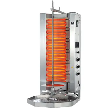 Kuchyňský gril POTIS Elektrický gril na kebab/gyros, 3 topná pole, zátěž 50 kg, 400V, 9 kW, dolní pohon, 500x450x1030 mm, nádoba na tuk 500x500 mm | POTIS, MU E3-S