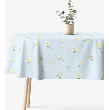 ubrus Oválný ubrus 100% bavlněné plátno - Heřmánek na světle modrém 120 x 160 cm