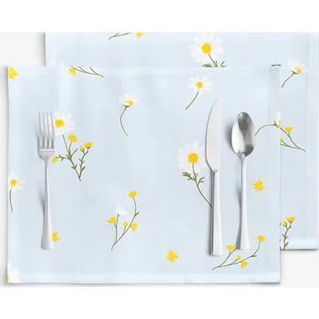 ubrus Prostírání na stůl 100% bavlněné plátno - Heřmánek na světle modrém - sada 2ks 30 x 40 cm