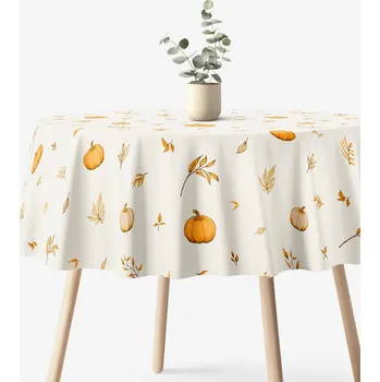 ubrus Kulatý ubrus 100% bavlněné plátno - Podzimní dýně a lístky Ø 100 cm