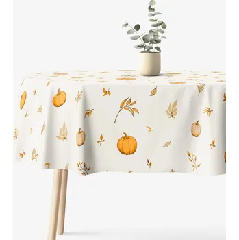 ubrus Oválný ubrus 100% bavlněné plátno - Podzimní dýně a lístky 120 x 160 cm