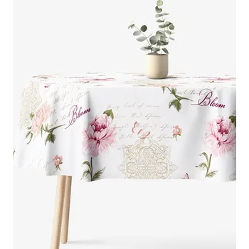ubrus Oválný ubrus 100% bavlněné plátno - Pivoňky s texty 120 x 160 cm