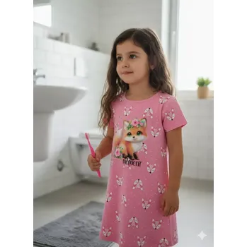 Dívčí noční košile Dívčí noční košile krátký rukáv Kugo MP5881 světle růžová