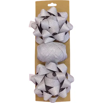 Party dekorace Třpytivá dárková balicí sada, stříbrná (stuha 10 m + 2x mašle hvězda 9 cm)