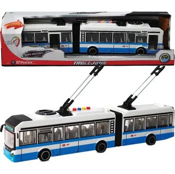 Hračka CITY SERVICE CAR - 1:16 Kloubový trolejbus - modrý na setrvačník se zvuky