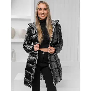 Dámské oblečení Černé dlouhá oboustranná prošívaná zimní bunda s kapucí dámská Bolf B8070 - L
