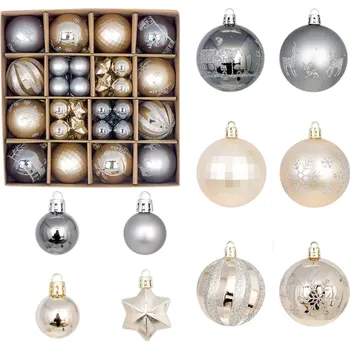 Vánoční dekorace Moderní Vánoční dekorace 44 ks 3 - 6 cm Šedo zlaté koule a hvězdy na stromeček Různé velikosti ozdob
