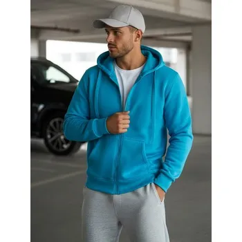 Pánská mikina Buďchlap Světle-nebesky modrá jednoduchá mikina s kapucí