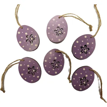 Velikonoční dekorace Dřevěné vejce závěsné - 5 cm, fialové